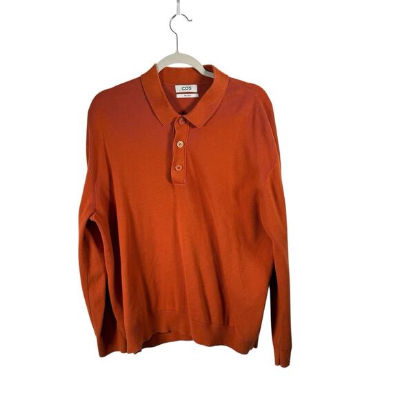 COS Relaxed Polo Sweater Orange 100% Cotton Preppy Capsole Office Womens Large - Picture 1 of 6